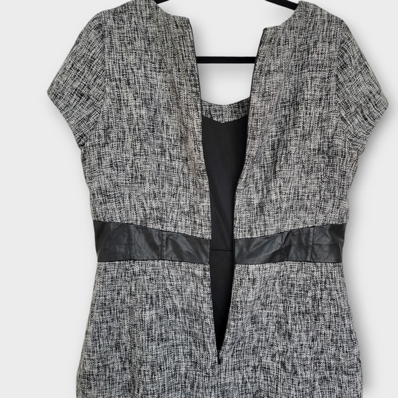DE Collection Tweed Faux Leather Trim Knee Length Sheath Dress Women Sz 12 - Picture 2 of 7